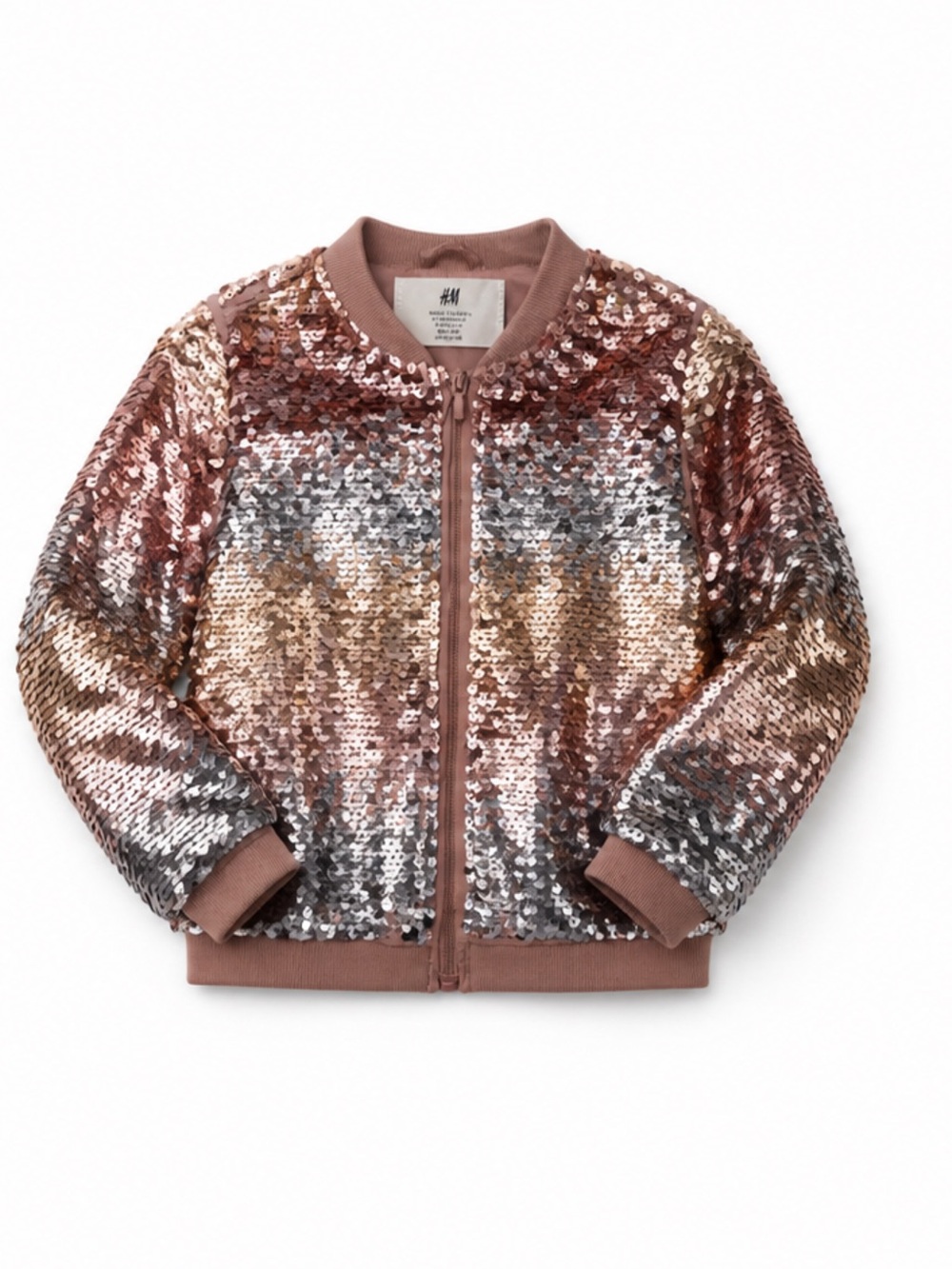 H&M Sequin Bomber Jacket in Rose Gold and Silver